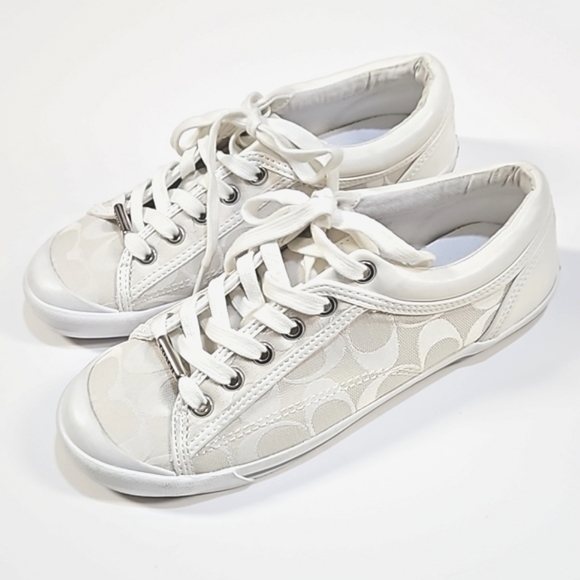 Coach Francesca logo canvas white sneakers women's size 7 - Picture 1 of 9